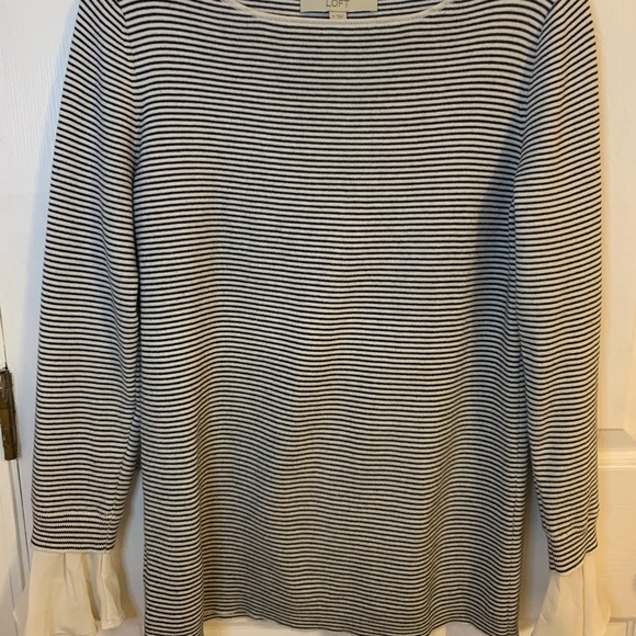 LOFT Striped Sweater with Flutter Cuffs - Picture 1 of 5